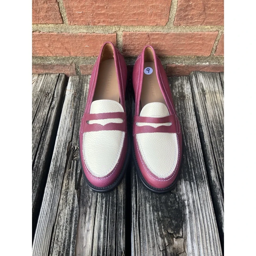 Duke + Dexter Wilde Burgundy White Penny Loafers Size 7D US Made In England $340